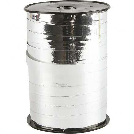 Presentband, metalliskt silver, B: 10 mm, glansigt, 250 m/1 rulle.